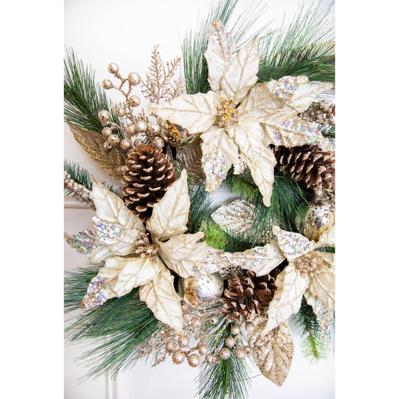 18” Christmas Poinsettia & Pine Wreath Festive Holiday Door & Wall Decor